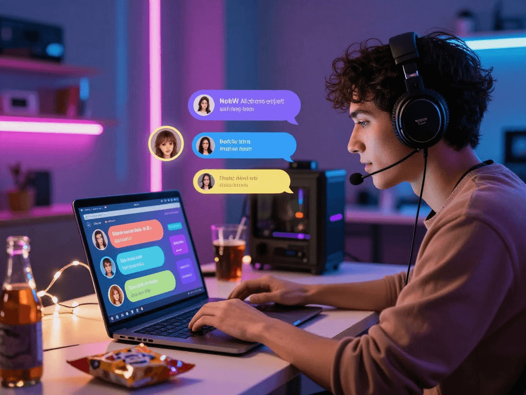 Engaging in nsfw ai chat within a vibrant digital environment, showcasing a user and colorful chat interface.