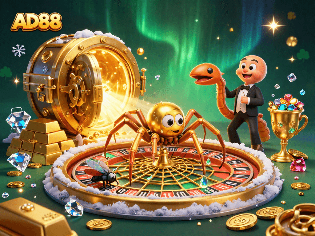 Experience thrilling bets at AD88 with a spider croupier spinning a roulette wheel!