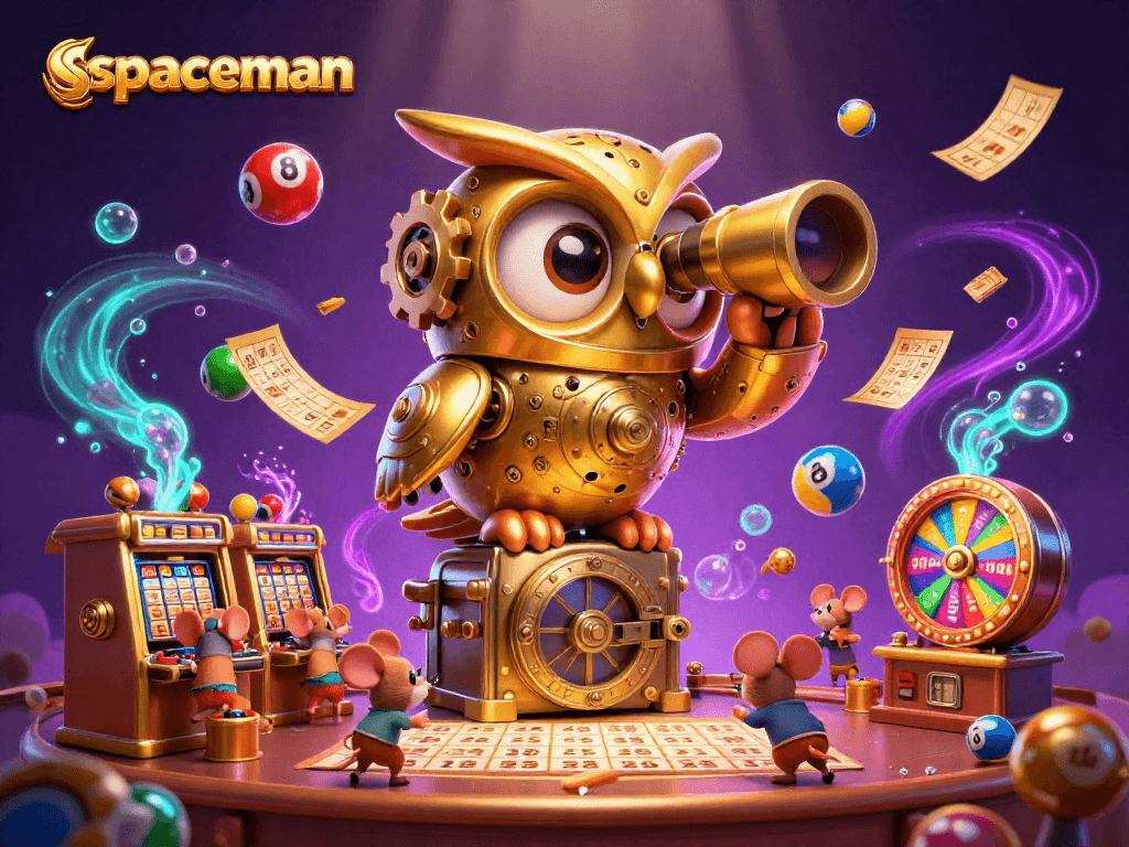 Experience the thrill of winning jackpots with the spaceman-themed casino illustration.