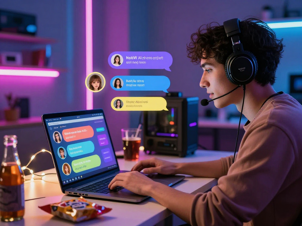 Engaging in nsfw ai chat within a vibrant digital environment, showcasing a user and colorful chat interface.