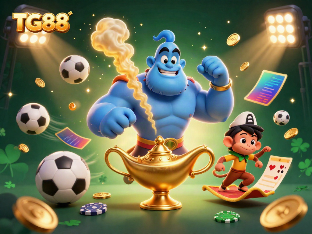 Experience the excitement of TG88's vibrant online gaming scene with dynamic characters and sports betting elements.