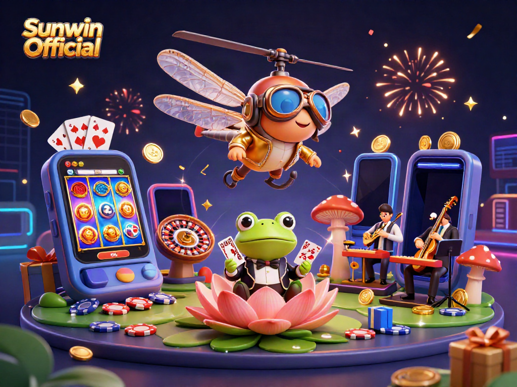 Experience the excitement of Sunwin Official with captivating casino characters in a vibrant 3D scene.