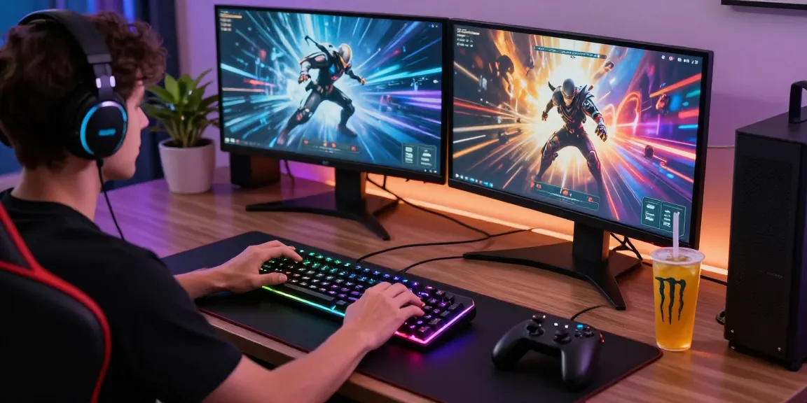 Custom mechanical keyboard with hall effect switches in an immersive gaming setup.
