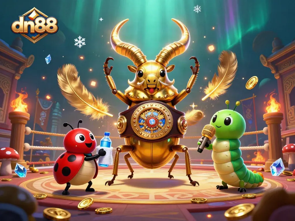Experience the thrilling excitement of dn88 with a dynamic 3D illustration featuring unique characters and vibrant casino elements.