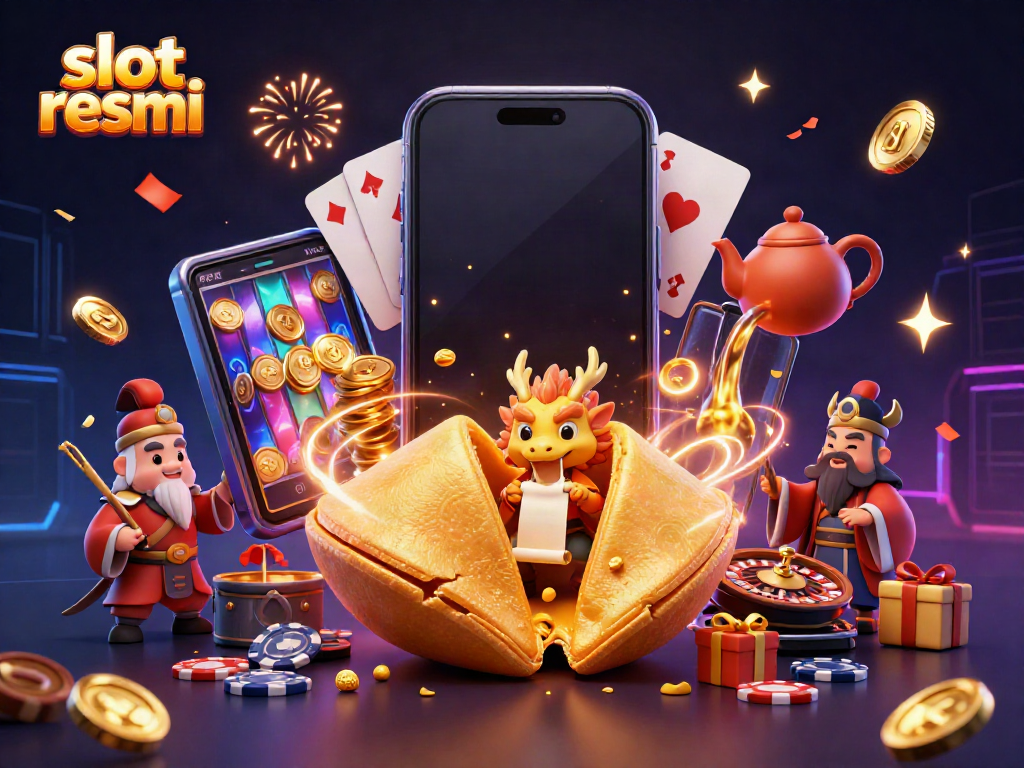 Experience excitement at slot resmi with a dynamic scene featuring colorful slot games and characters.