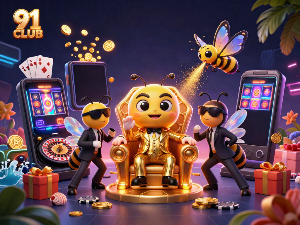 Engage with 91 CLUB's vibrant casino scene featuring animated characters, dynamic games, and exciting gameplay.