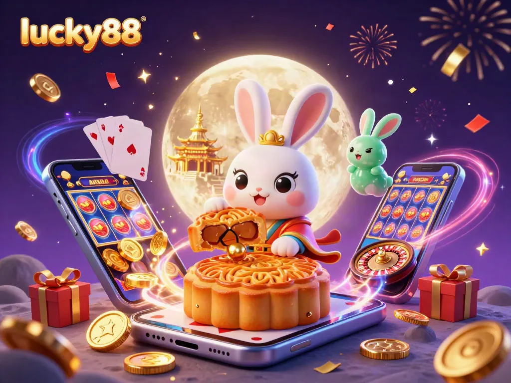 Experience exciting gameplay with lucky88 as a moon rabbit reveals poker chips and jackpot elements in this dynamic casino scene.