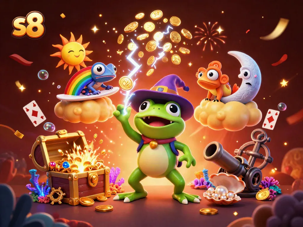 Join the excitement at S8 with vibrant characters and casino-themed elements in a magical atmosphere.