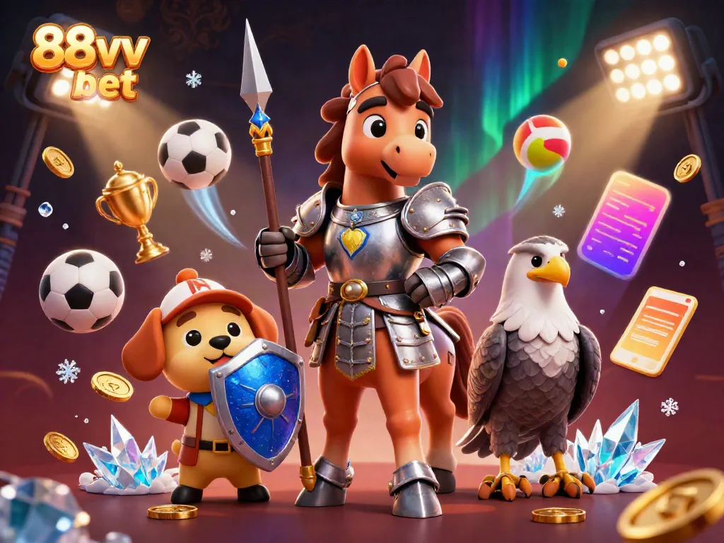 Experience the thrill of gambling at 88vv bet with an exciting 3D knight scene featuring diverse gaming elements.