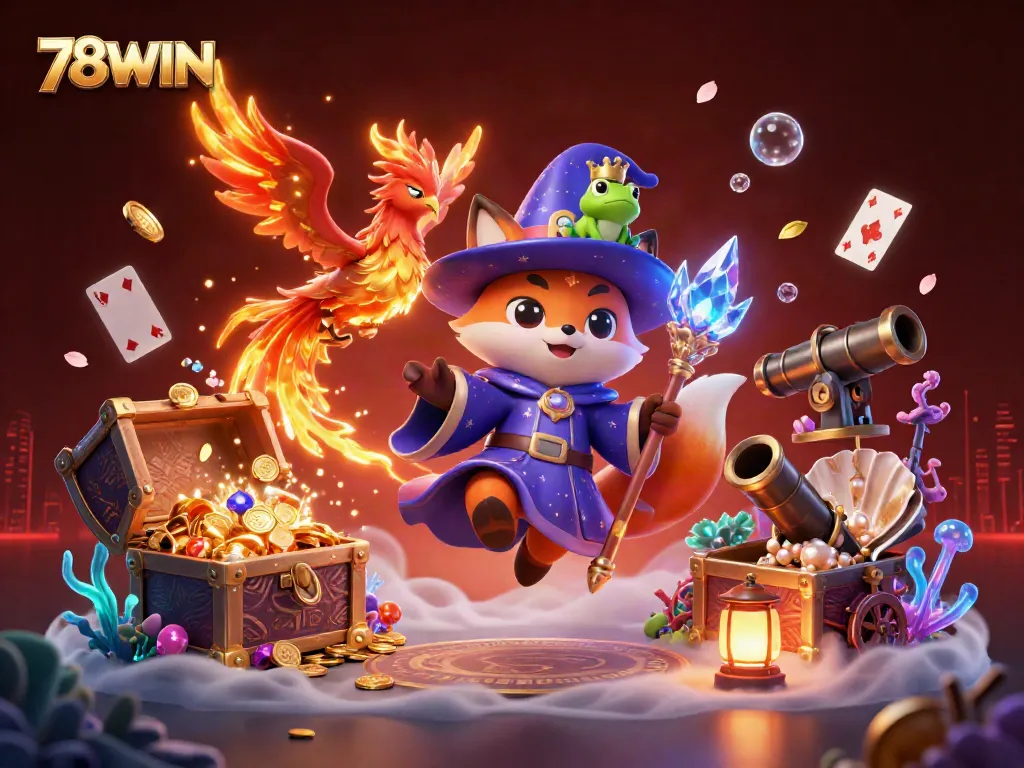 Experience adventure with 78WIN as a wizard fox and phoenix explore treasure-filled underwater realms.