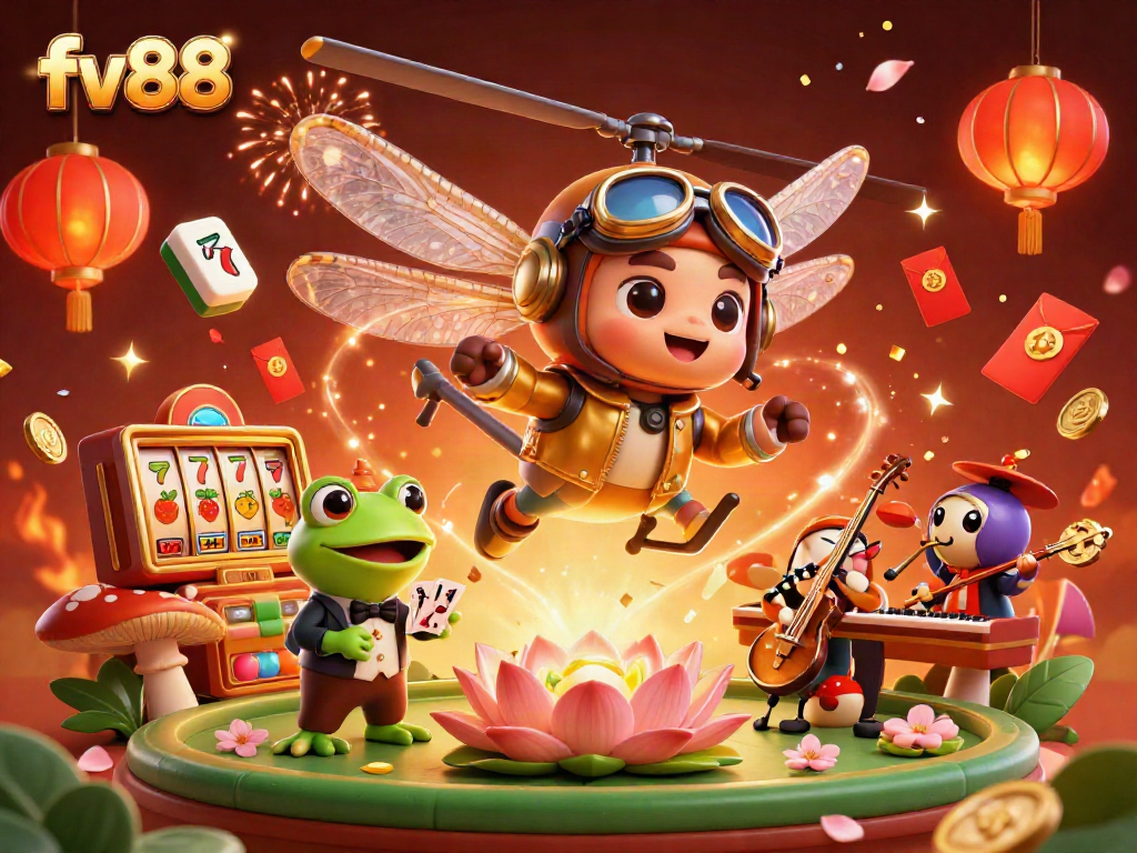 Experience excitement at fv88 with a lively casino scene featuring characters engaged in gaming and celebration.