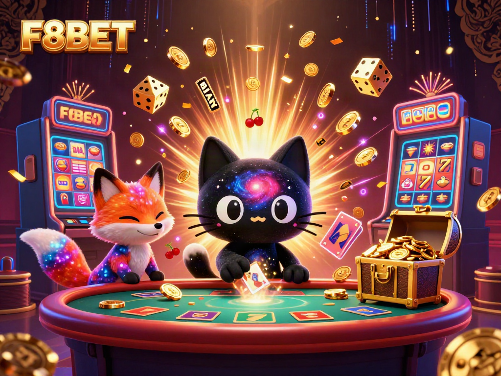 Experience F8BET's cosmic casino adventure filled with engaging games and vibrant characters.