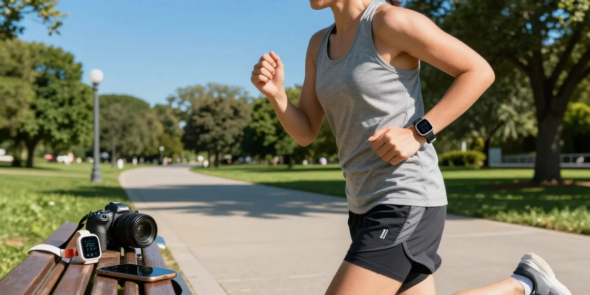 Person jogging in the park with a smart ring showcasing fitness tracking capabilities in a vibrant outdoor setting.