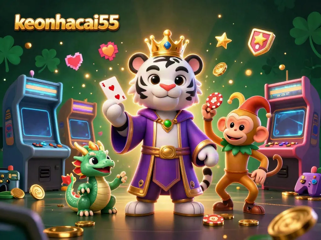 Experience the lively keonhacai55 scene with playful characters and vibrant gambling elements.