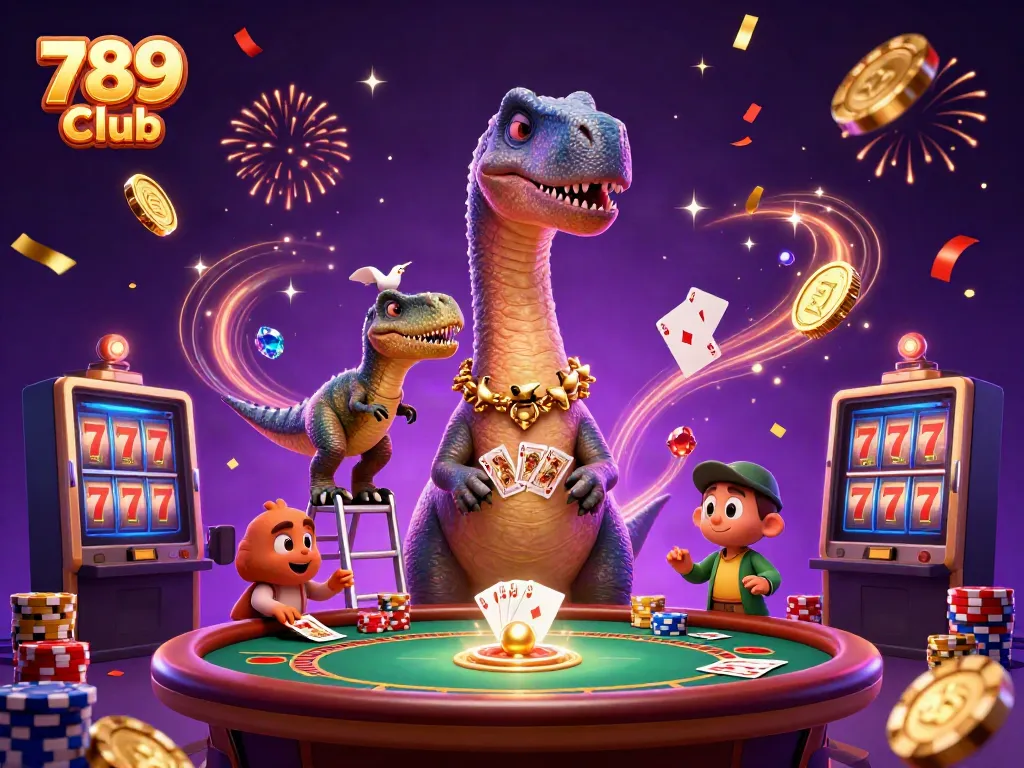 Experience thrilling wins at 789 Club, where a playful dinosaur oversees exciting casino games.