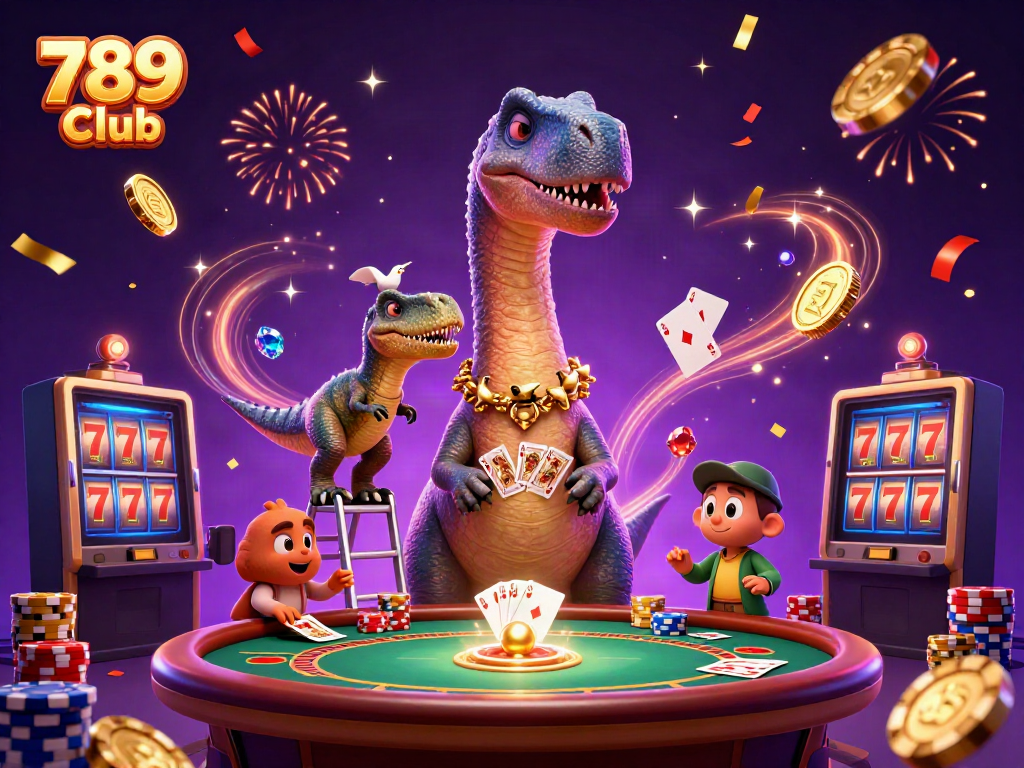 Experience thrilling wins at 789 Club, where a playful dinosaur oversees exciting casino games.