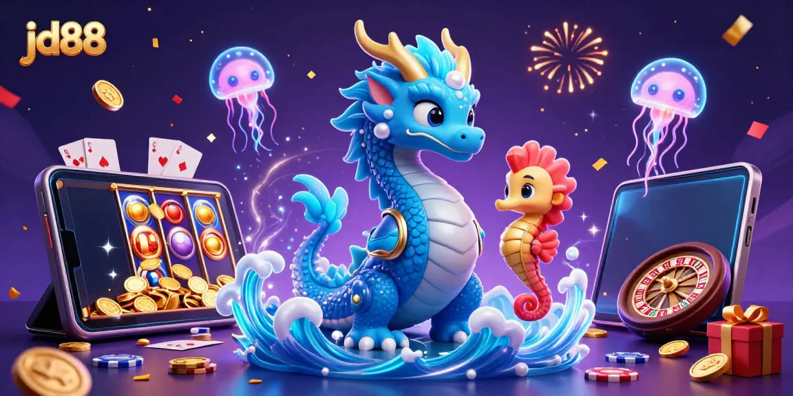 Experience the thrill of winning at jd88 with a vibrant underwater casino scene featuring a dragon and seahorse.
