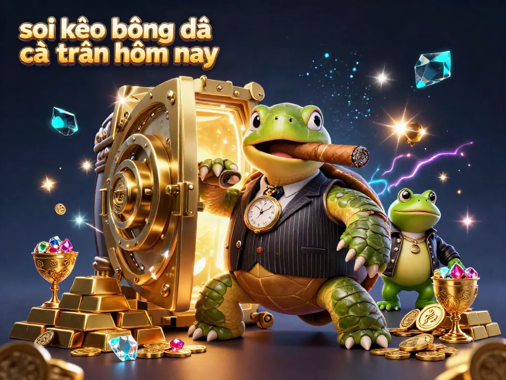Soi kèo bóng đá các trận hôm nay with a snapping turtle mobster and bullfrog enforcers amidst gems and gold.
