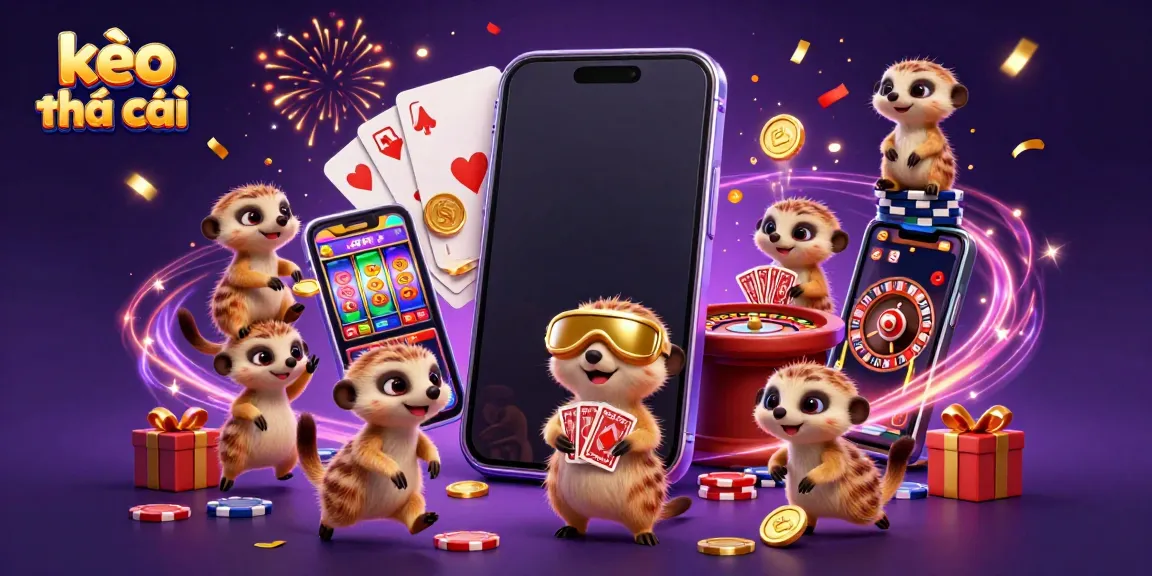 Engage with kèo nhà cái through a lively casino scene featuring meerkats running a vibrant operation.