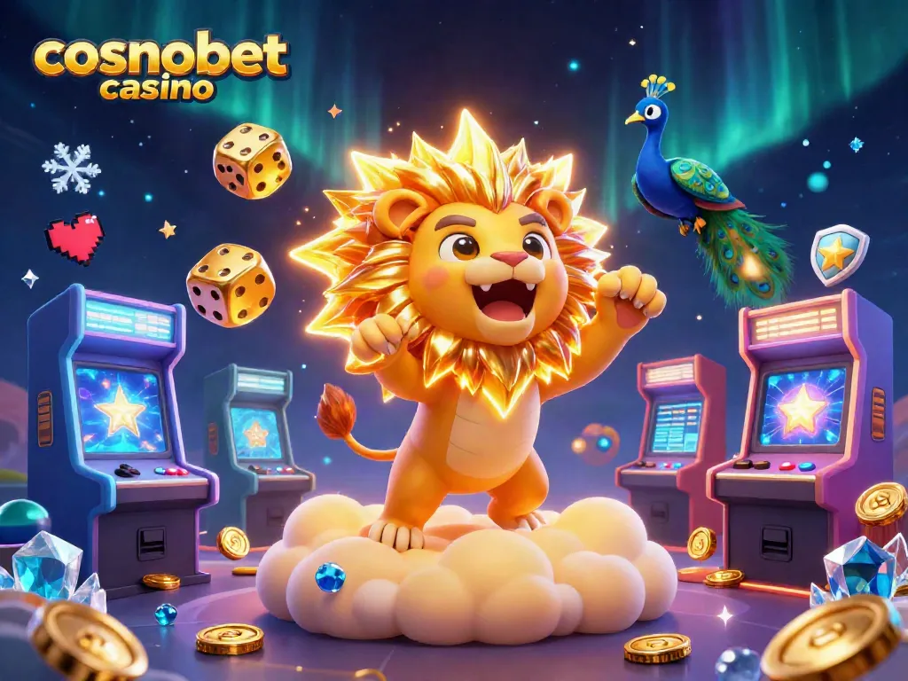Play exciting games at cosmobet casino with a dynamic 3D illustration of characters and gaming elements.