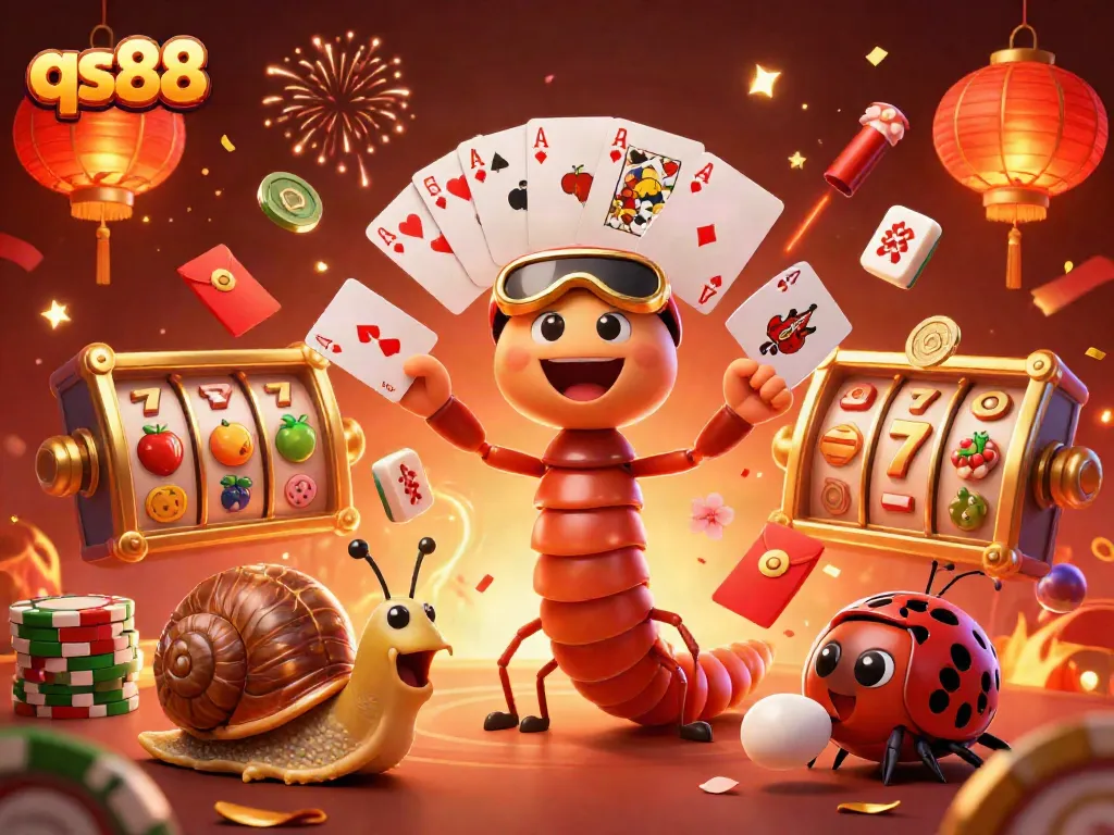 Experience thrilling slots action with qs88’s vibrant and colorful casino scene bursting with excitement.