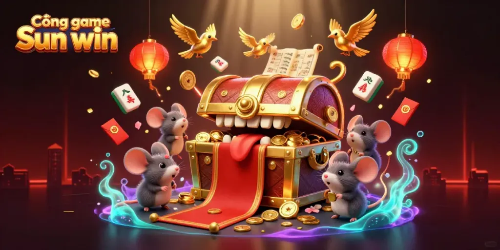 Cổng game Sun win showcases an enchanting 3D treasure scene with golden elements, alluring adventure, and casino excitement.