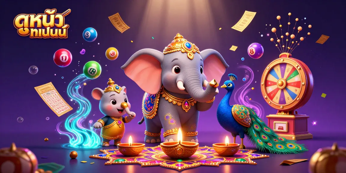 Experience ดูหนังออนไลน์ with a vibrant casino-themed illustration featuring dynamic lottery elements and a Diwali elephant.
