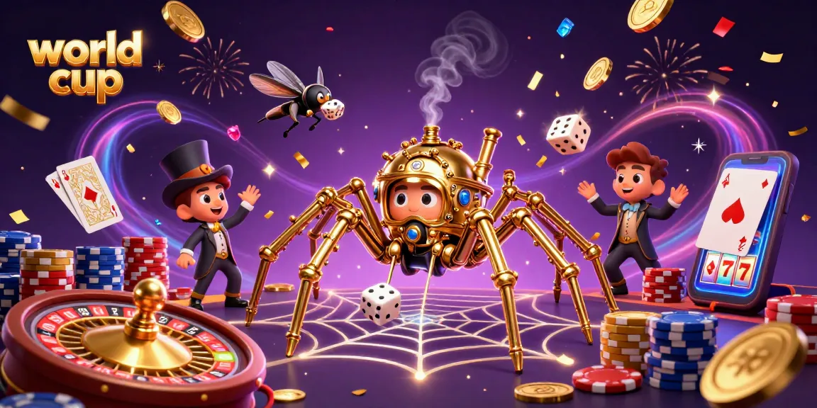 Engage with world cup excitement through a vibrant 3D scene of steampunk gaming elements.