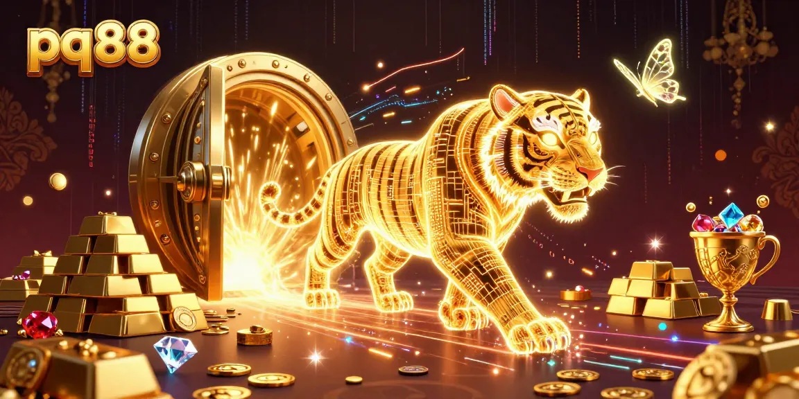Experience thrilling adventure at pq88 with a golden tiger in a vibrant digital casino.