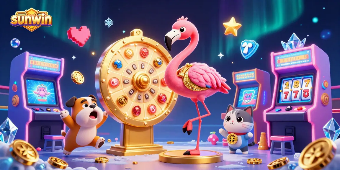 Engage with sunwin's thrilling games at the lively casino, featuring flamboyant characters and vibrant gaming elements.
