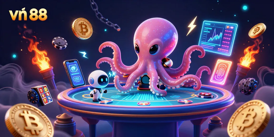 Engage with vn 88 in a vibrant 3D scene featuring a playful alien octopus at a holographic poker table.