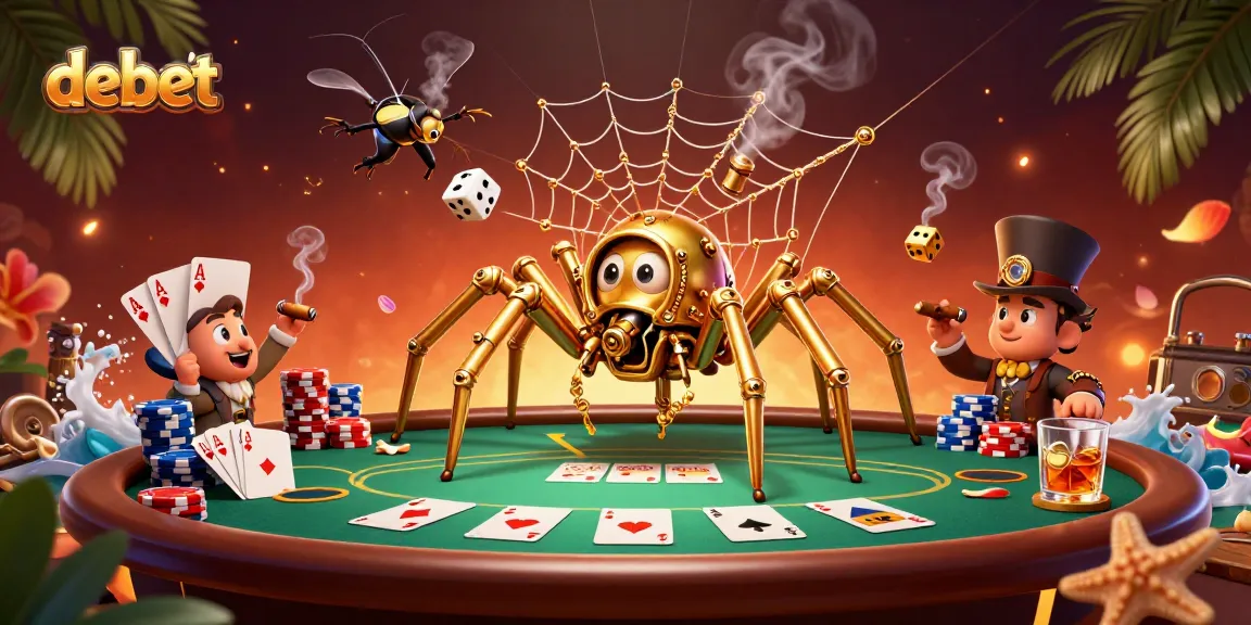 Engage in thrilling action with debet as a steampunk spider spins a web of poker chips