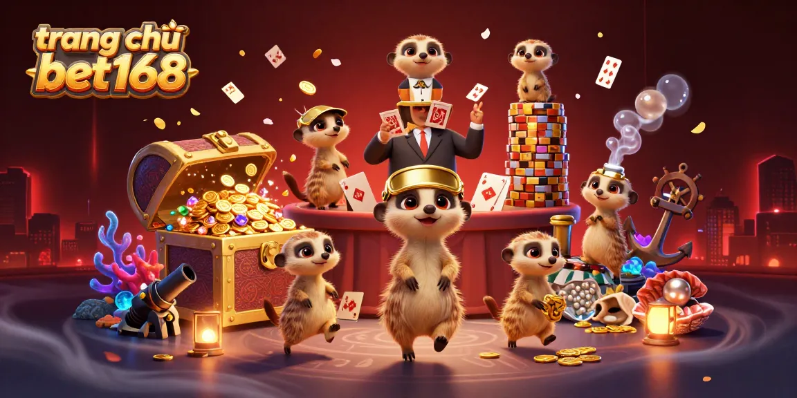 Experience the excitement of trang chủ bet168 with a vibrant meerkat casino scene filled with gambling elements.