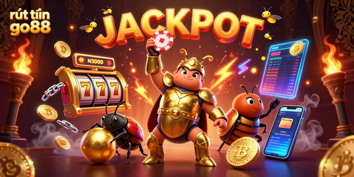 Experience rút tiền go88 with a victorious beetle in golden armor amid vibrant casino elements.